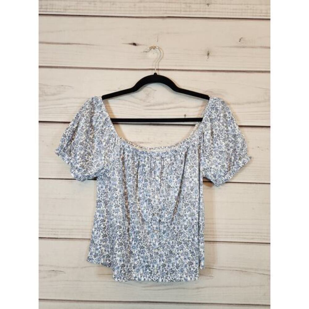 American Eagle Womens Baby Doll T-shirt Floral Scoop Neck Puff Sleeves Top Sz XS